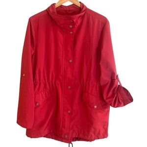 Sanctuary Womans Rain Wind Jacket Rose Colored Full Zip & Snaps Cinch Cord Large